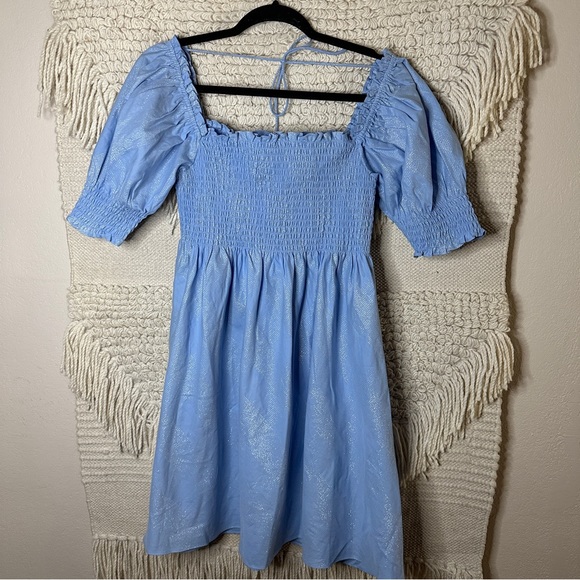 HILL HOUSE light blue glitter check Athena mini nap dress M NEW - Picture 3 of 9